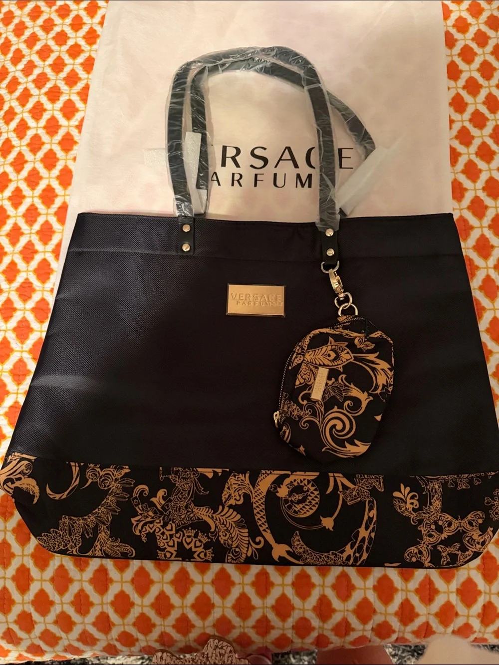 Versace Black Tote with Gold Baroque Accent